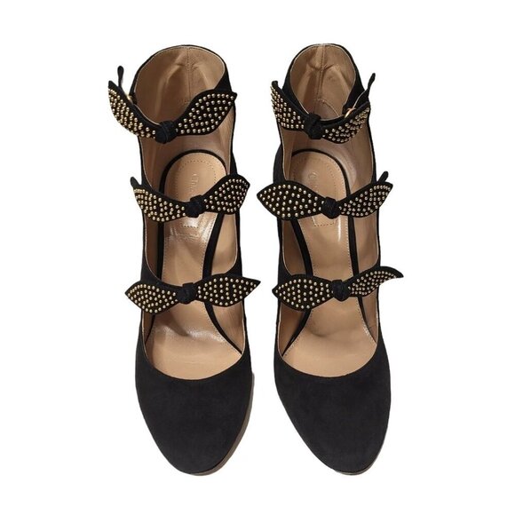 Chloé Mike Black Suede Studded Bow Cut-Out Heel Bootie - Picture 4 of 16